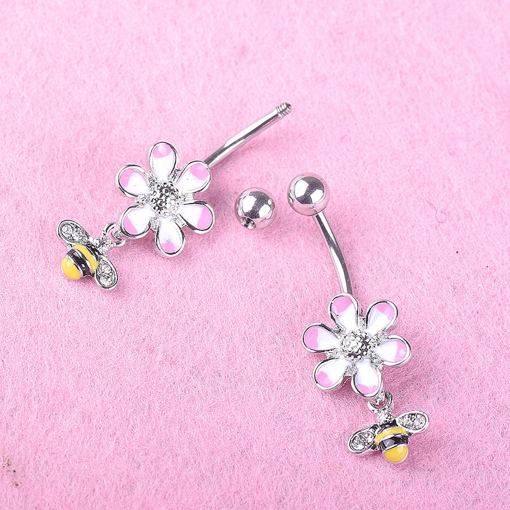 Khuyên Rốn Dạng Thanh Tạ Hình Hoa Và Ong Tráng Men Thời Trang Cho Nữ