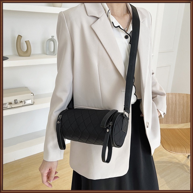 Túi Đeo Chéo Giả Da Hình Trụ Phối Khóa Kéo Thời Trang Cho Nữ