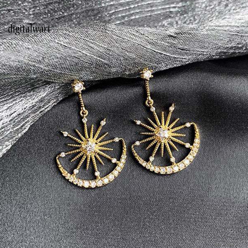 Kỹ Thuật Số| 1 Đôi Bông Tai Hình Mặt Trăng Ngôi Sao Đính Đá Phong Cách Hàn Quốc