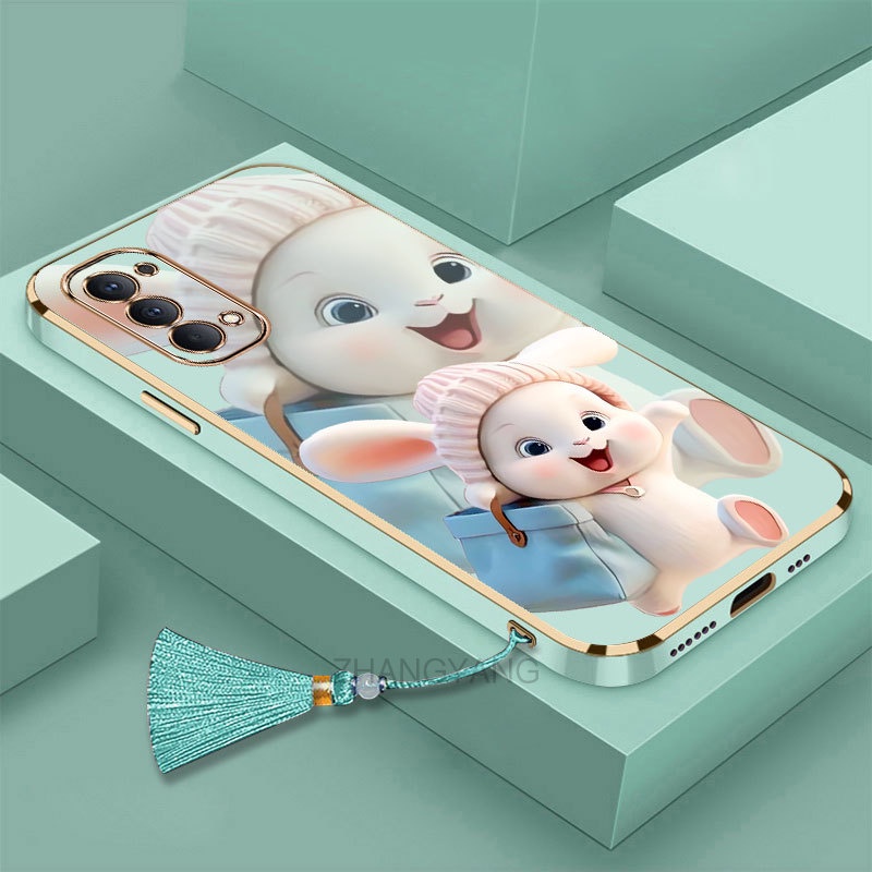 Ốp lưng oppo reno 4 reno 5 reno 4 Pro reno 5 Pro Silicon Viền Thẳng Họa Tiết Chú Thỏ Nhiều Màu Dễ Thương Kèm Dây Đeo Cho oppo reno 4 reno 5 reno 4 Pro reno 5 Pro