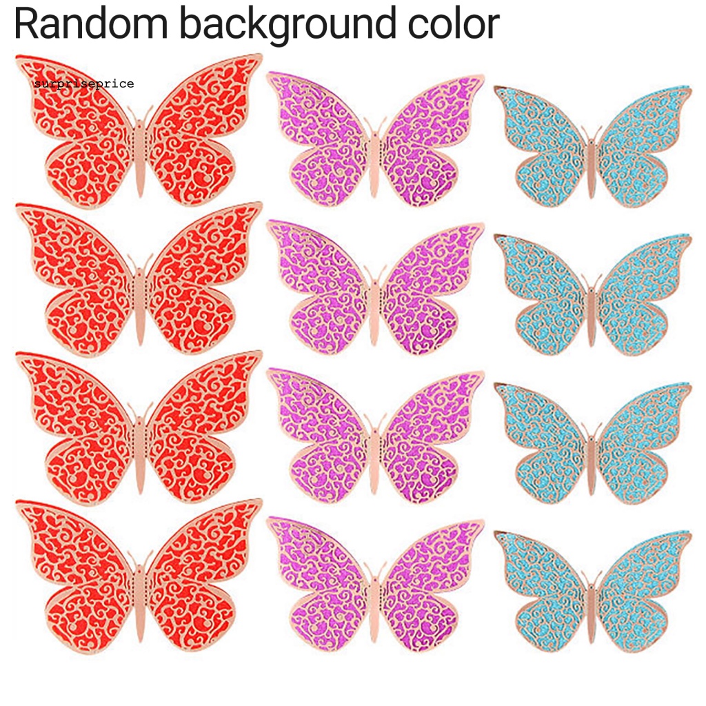 Bộ 12 Miếng Dán Tường Trang Trí Hình Bướm 3D Nhiều Màu Sắc Sống Động