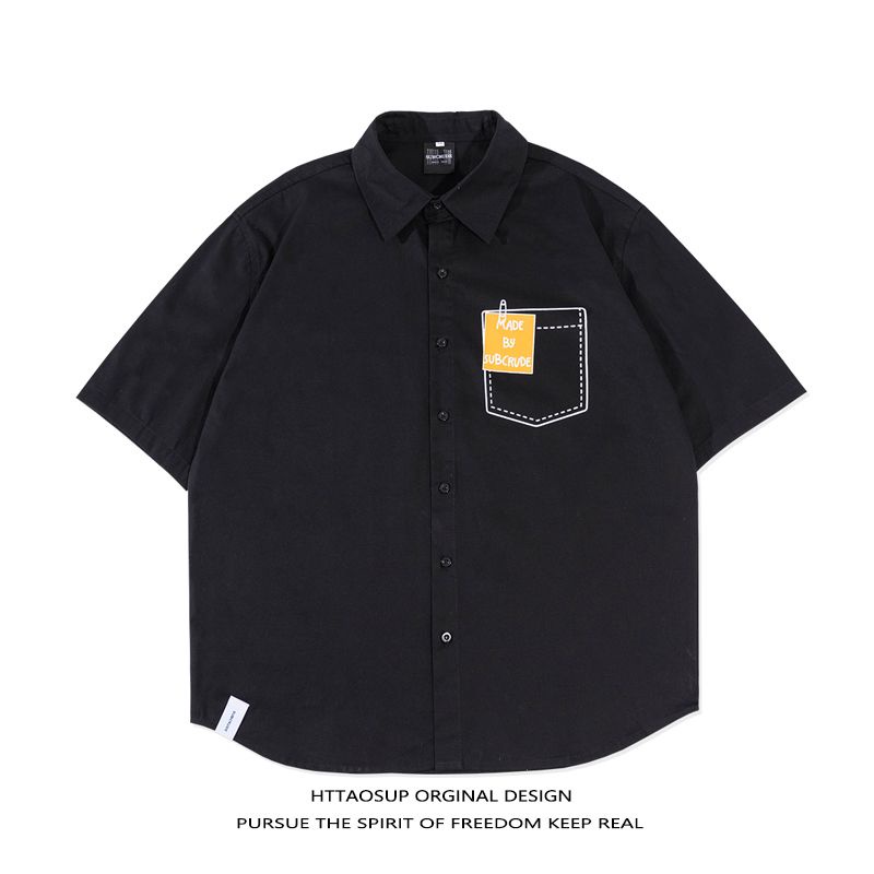 Áo Sơ Mi Ngắn Tay Dáng Rộng In Chữ Phong Cách Retro Nhật Bản Cá Tính Cho Nam Nữ