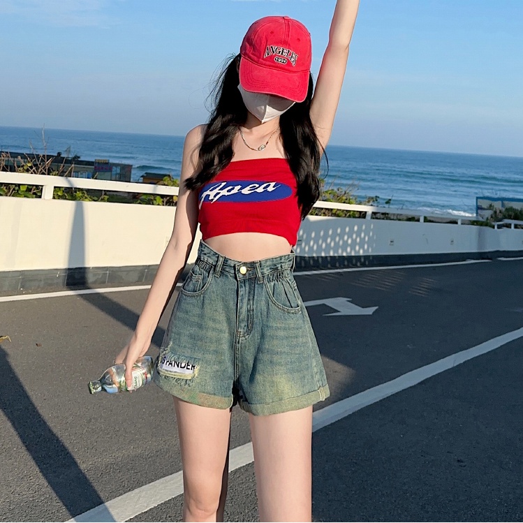 Quần Short Denim Lưng Cao Dáng Rộng Cỡ Lớn Thời Trang Hàn Quốc Xinh Xắn Cho Nữ