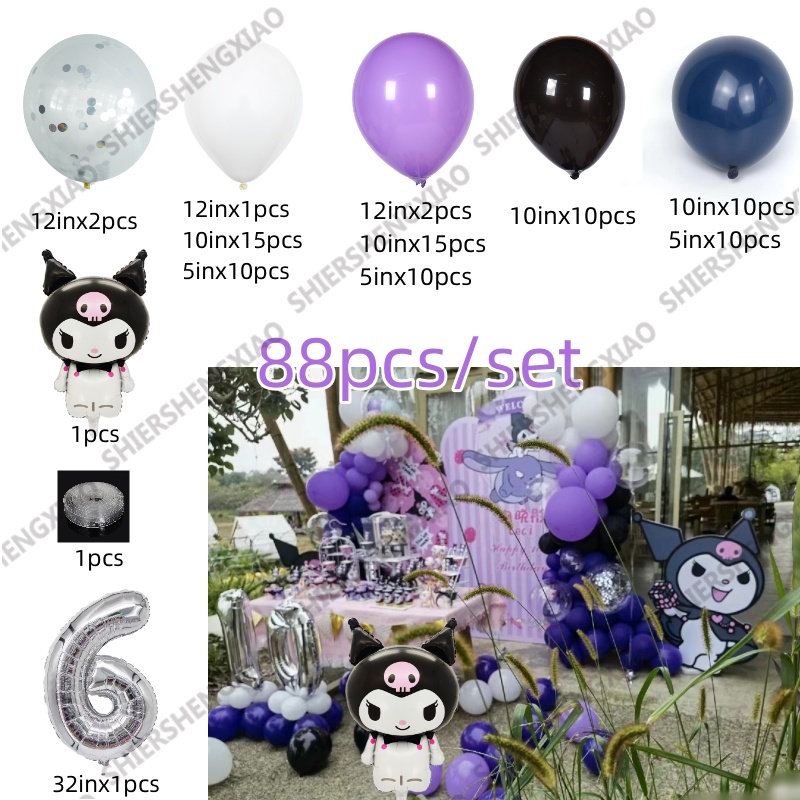 Set 88 Bong Bóng Kulomi Bằng Latex Màu Trắng Đen Trang Trí Tiệc Sinh Nhật / Tiệc Cưới Cho Bé Gái