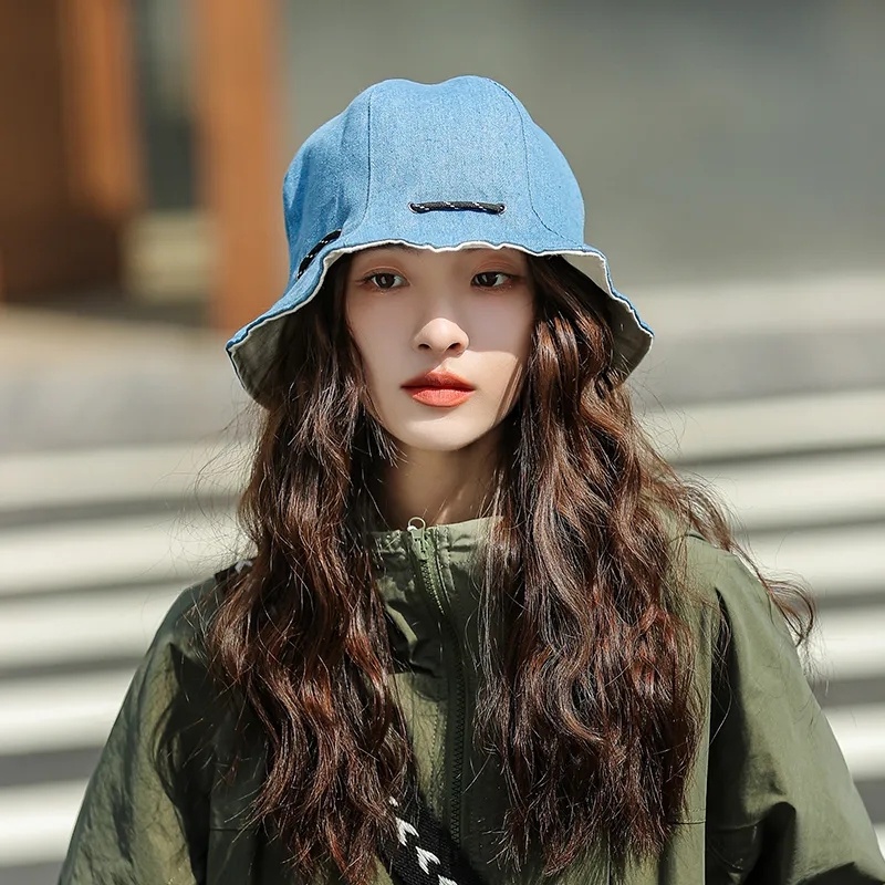 Nón Tai Bèo Vải Jean Hai Mặt Mềm Gấp Gọn Có Dây Rút Chống Nắng Đa Năng Thời Trang Mùa Hè Cho Nam Và Nữ