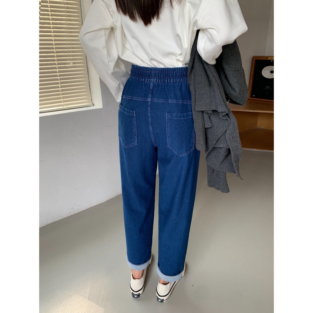 Quần jean dáng suông ống rộng nữ dáng quần suông thể thao unisex chất vải bò jean cotton thun
