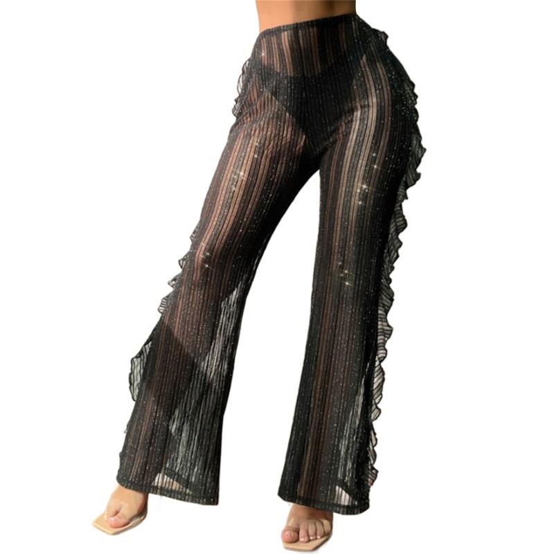 Brroa Quần Dài Lưng Cao Phối Lưới Họa Tiết Kẻ Sọc Lấp Lánh Thời Trang Dự Tiệc / Đi Biển Cho Nữ