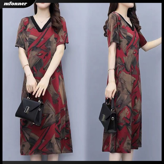 Đầm Midi Tay Ngắn Cổ Chữ V Bằng Lụa Lạnh Dáng Rộng In Họa Tiết Cổ Điển Thời Trang Mùa Hè Dành Cho Bạn Nữ