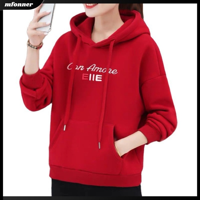 Mw Áo Sweater Chui Đầu Dáng Rộng Lót Lông Cừu Dày Dặn Có Túi Sành Điệu Cho Nữ