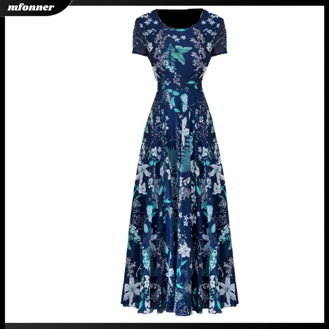 Đầm Xòe Ngắn Tay Cổ Tròn In Hoa Thời Trang Mùa Hè Dành Cho Nữ