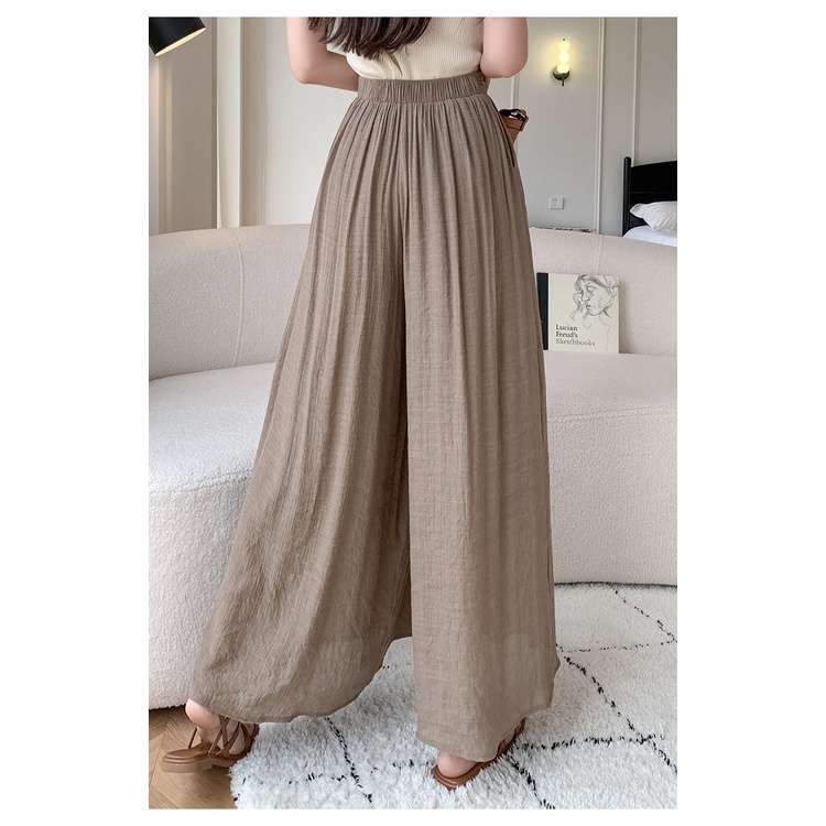 SUXI Quần Dài Ống Rộng Lưng Cao Co Giãn Màu Sắc Đơn Giản Dành Cho Nữ