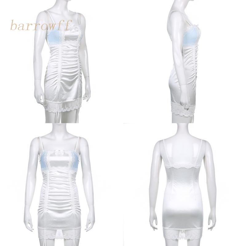 Brroa Đầm Dây Mảnh Phối Ren Xếp Ly Dây Rút Phong Cách Harajuku Lolita Gợi Cảm Ngọt Ngào Dễ Thương Cho Nữ