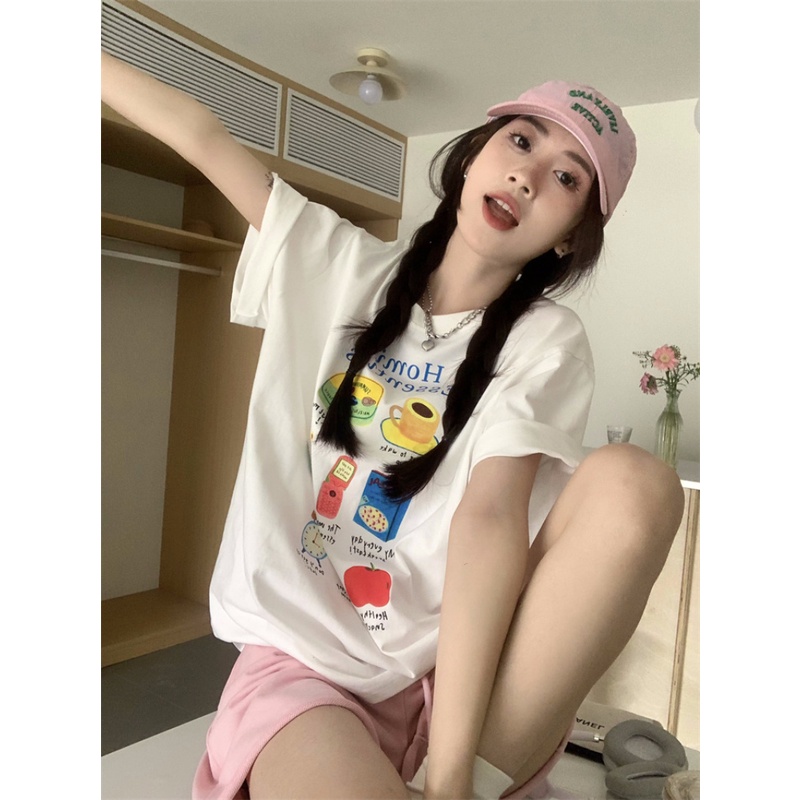 Áo Thun Nữ Ngắn Tay Cổ Tròn In Hình Vui Nhộn