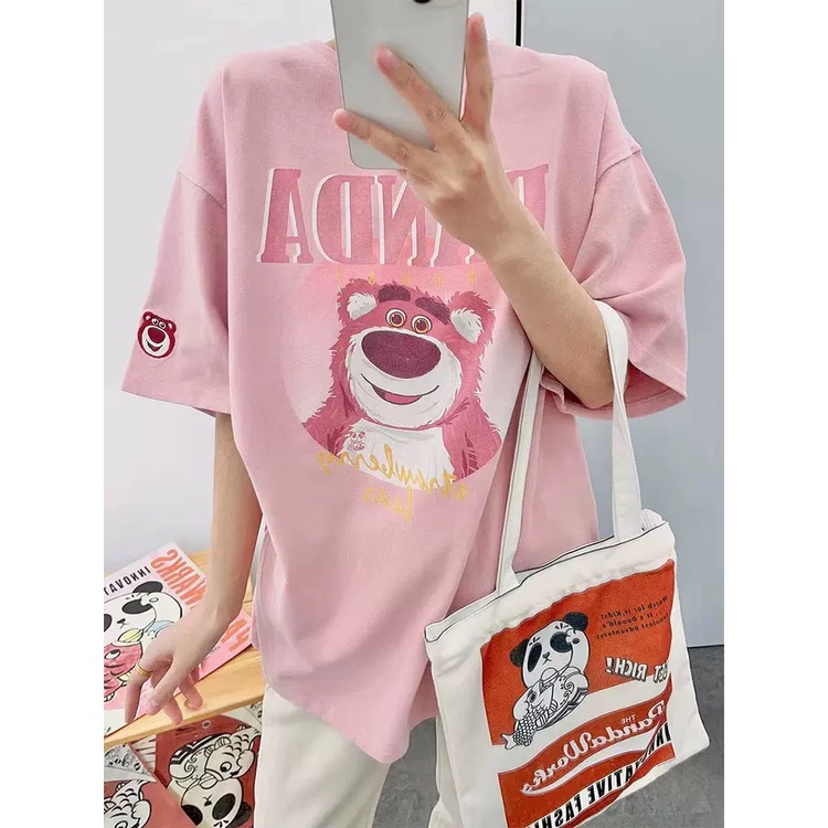 Nzn Áo Thun Tay Ngắn Dáng Rộng Cổ Tròn In Hình Gấu Dâu Tây Thời Trang Cho Nữ
