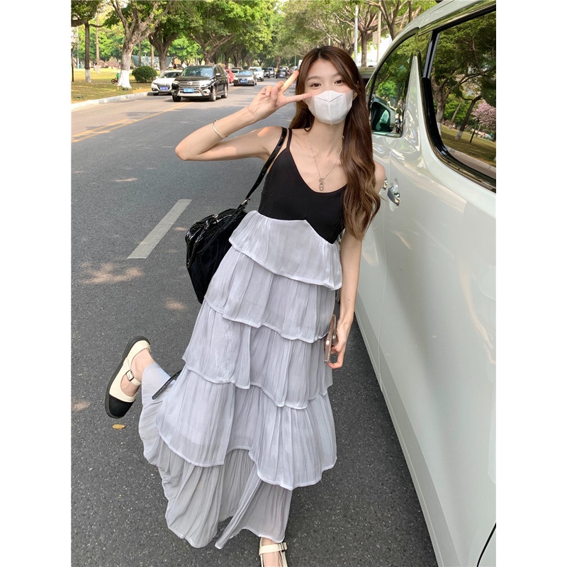 Đầm Dự Tiệc Hai Dây Cổ Chữ V Dáng Rộng Kiểu Sang Trọng