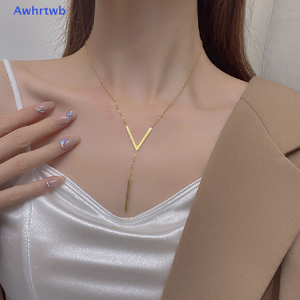 Vòng cổ Dài Bằng Thép Không Gỉ Mặt Chữ V Thời Trang Dành Cho Nữ Mới