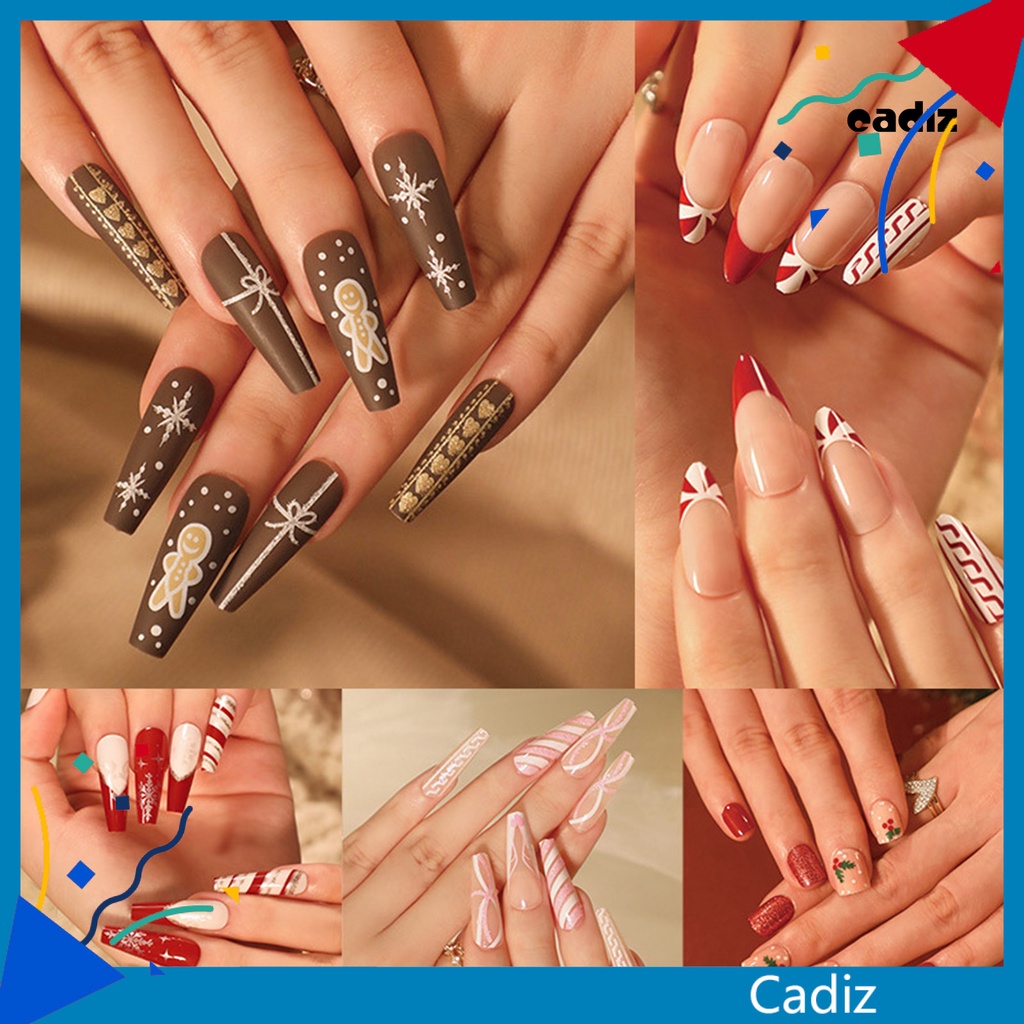 Set 24 Móng Tay Giả Nhiều Màu Sắc Dạng Nhấn Dễ Tẩy Trang Giáng Sinh Lâu Trôi Có Thể Tái Sử Dụng Cho Nữ