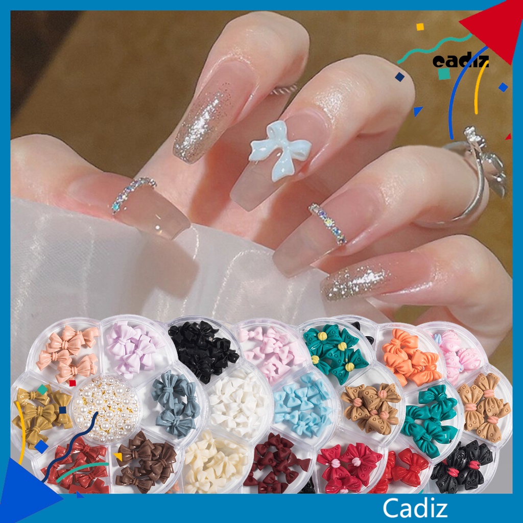 1 Hộp Nhãn Dán Hình Nơ Đính Ngọc Trai Giả Bằng Nhựa Resin Dễ Thương Dùng Trang Trí Móng Tay Nghệ Thuật DIY