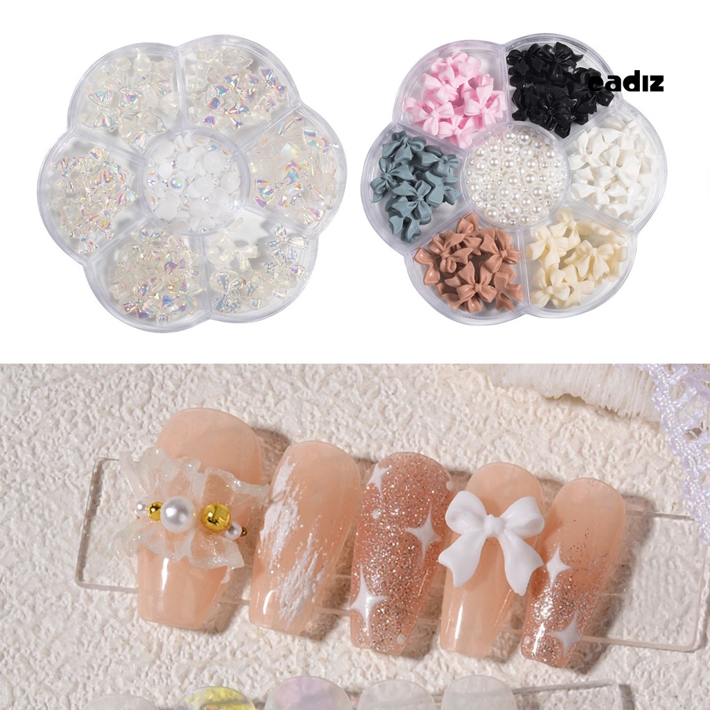 1 Hộp Nhãn Dán Hình Nơ Đính Ngọc Trai Giả Bằng Nhựa Resin Dễ Thương Dùng Trang Trí Móng Tay Nghệ Thuật DIY