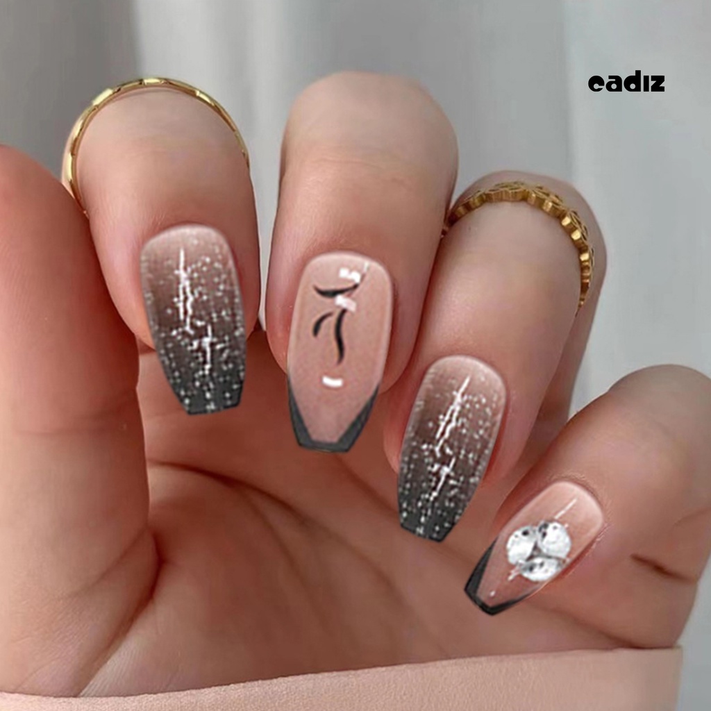 Bộ 24 Móng Tay Giả Ngắn Màu Đen Thanh Lịch Dễ Tháo Rời Không Harm DIY