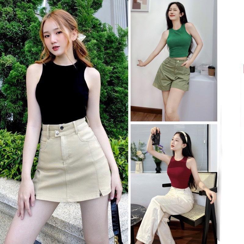 Áo ba lỗ nữ, áo sát nách croptop F21 form dài, Chất Thun Borip Dày Dặn Thoáng Mát