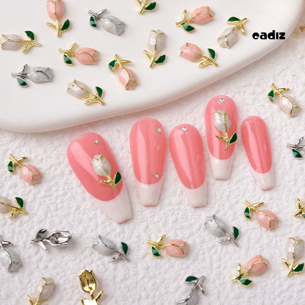 Set 10 Phụ Kiện Trang Trí Móng Tay Nghệ Thuật Hình Hoa Tulip Ba Chiều Không Phai Màu Có Thể Tháo Rời