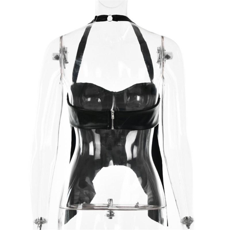 Xiangbao Áo Crop Top Giả Da Không Tay Hở Lưng Phong Cách Insgrams Y2k Gợi Cảm Cho Nữ Pa