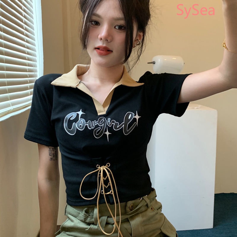 Áo Sơ Mi Cổ Bẻ Rút Dây In Họa Tiết Phong Cách Hàn Quốc Thời Trang Mùa Hè Cho Nữ