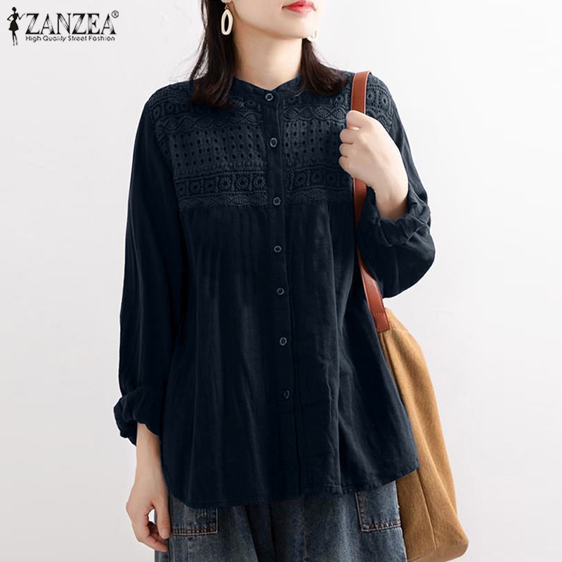 Áo nữ ZANZEA tay dài cổ đứng phối ren thời trang