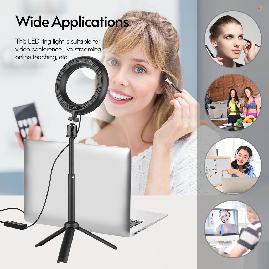 Bộ Vòng Đèn LED Andoer PH-01 6 Inch 2 * 5600K USB + 2 Giá Đỡ Ba Chân Để Bàn + 2 Bộ Lọc Màu Đầu Bi Kim Loại + 8 Màu (Đỏ / Vàng / Xanh Dương / Xanh Lá)