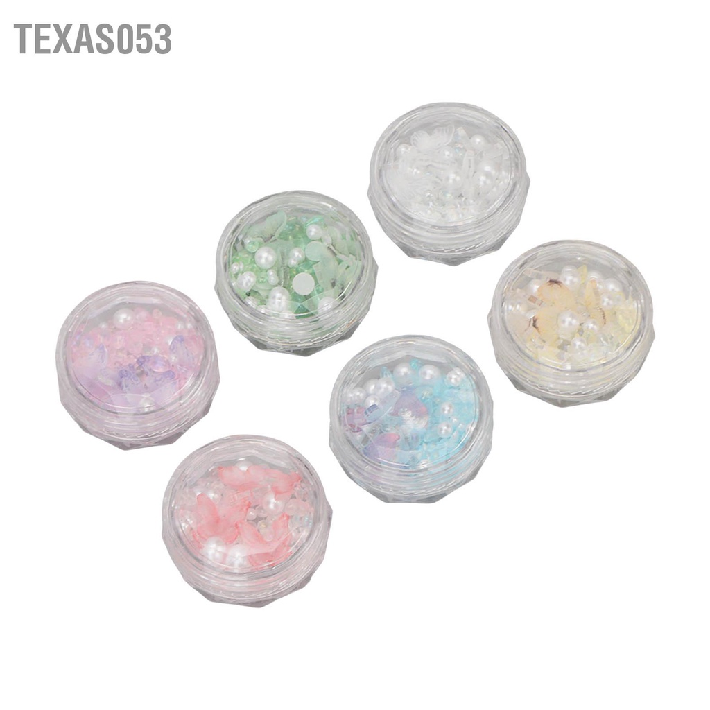 Texas053 6 Hộp Nhựa 3D Hình Bướm Móng Tay Nghệ Thuật Trang Trí Tinh Tế Ngọc Trai Giả Cho Nữ