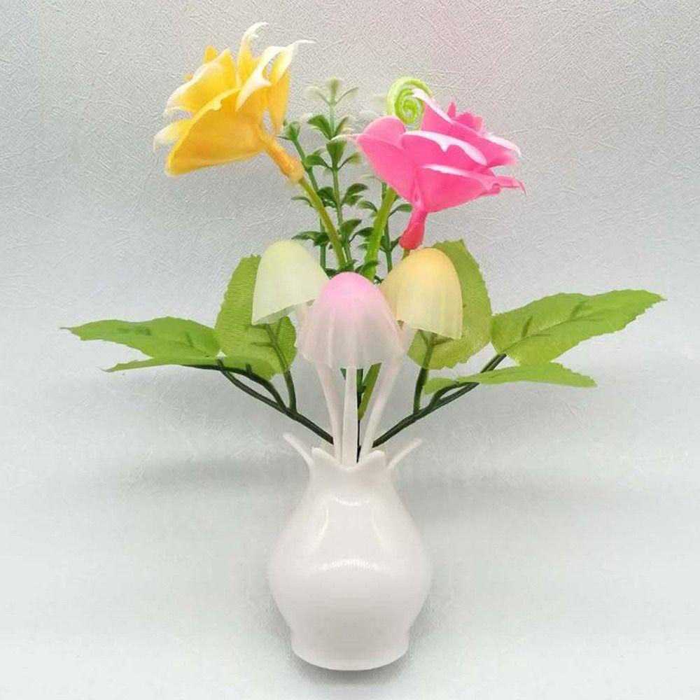 Đèn Ngủ Hình Tam Giác Họa Tiết Hoa Hồng / Nấm Nhiều Màu Kèm Phích Cắm EU Độc Đáo Trang Trí Nội Thất