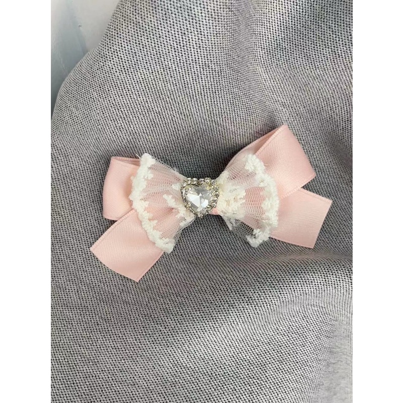 Kẹp Tóc Nơ Satin Màu Kem Đính Đá Thời Trang