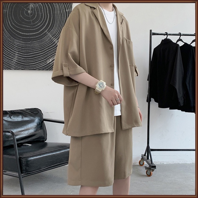 Bộ Trang Phục 2 Mảnh Gồm Áo Sơ Mi Tay Cộc Và Quần Short Màu Sắc Đơn Giản Thời Trang Mùa Hè Cho Nam