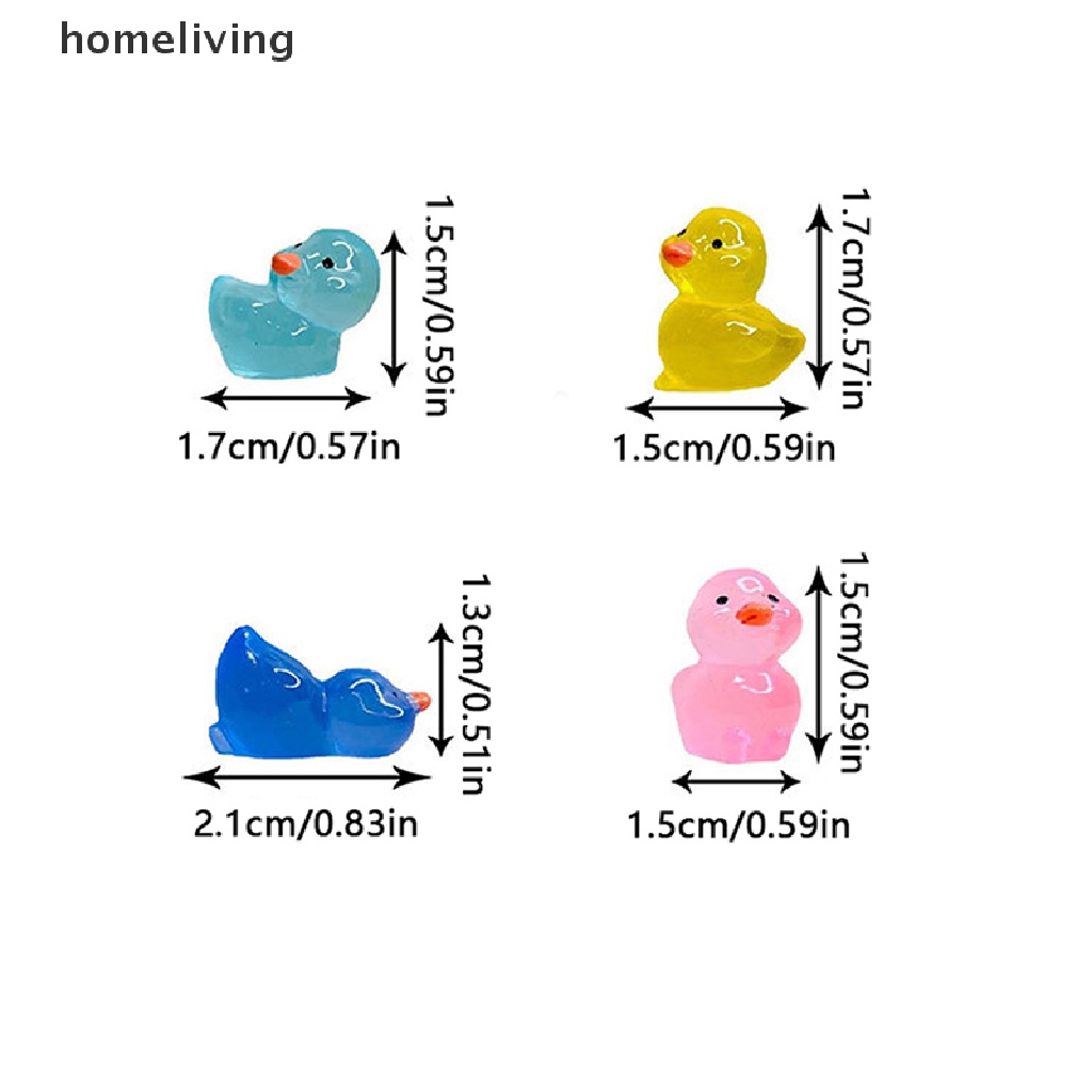 Bộ 5 Tượng Vịt Hoạt Hình Bằng Nhựa Resin Màu Dạ Quang Dễ Thương Dùng Trang Trí