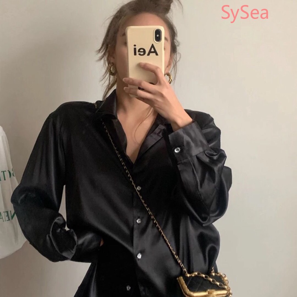 Áo Sơ Mi Satin Dài Tay Dáng Rộng Thời Trang Mùa Hè Hàn Quốc Dành Cho Nữ