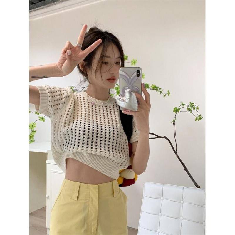 Áo Hoodie Dệt Kim Tay Ngắn Thời Trang Mùa Hè