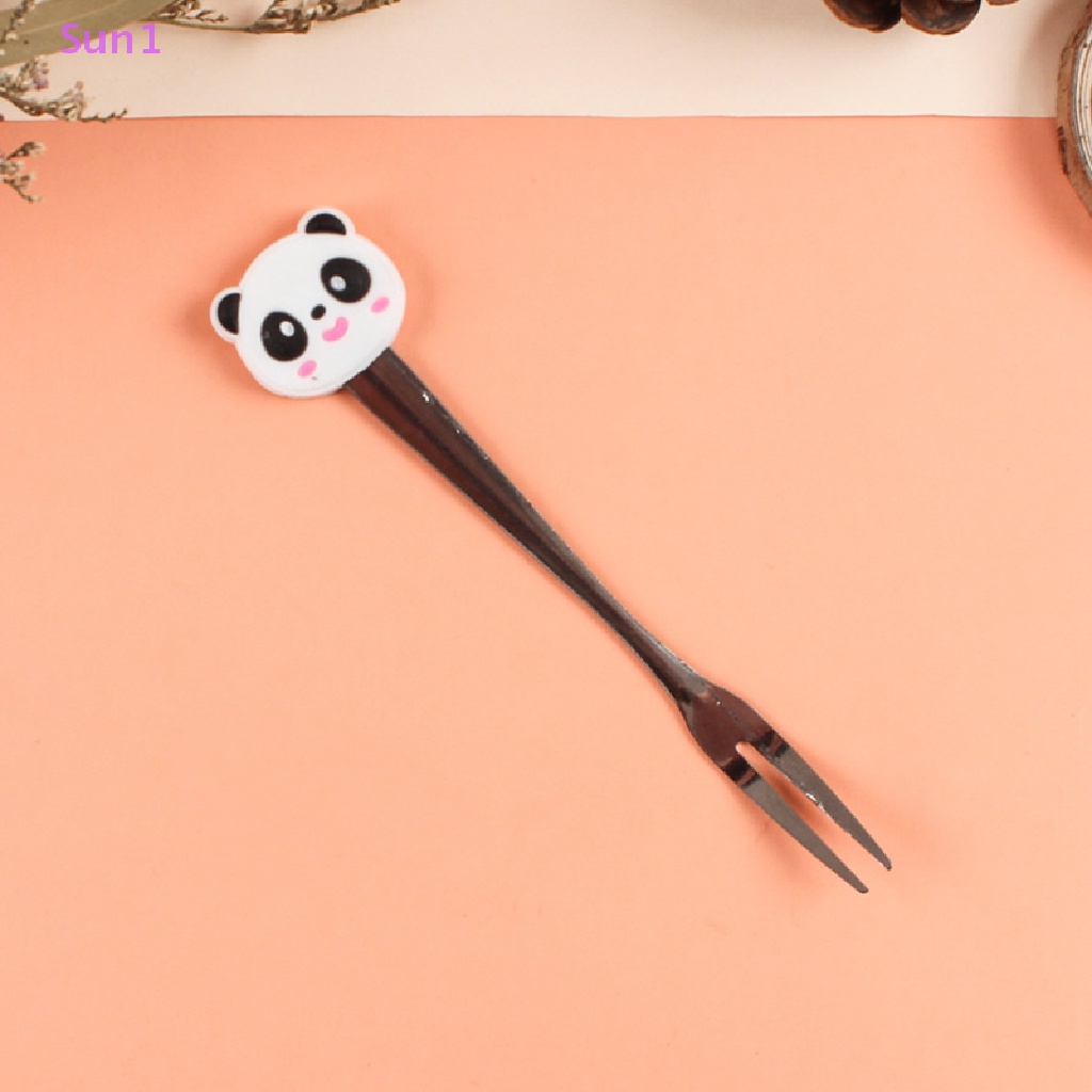 Bộ 5 Nĩa Mini Bằng Thép Không Gỉ Họa Tiết Hoạt Hình Dễ Thương 1 Món