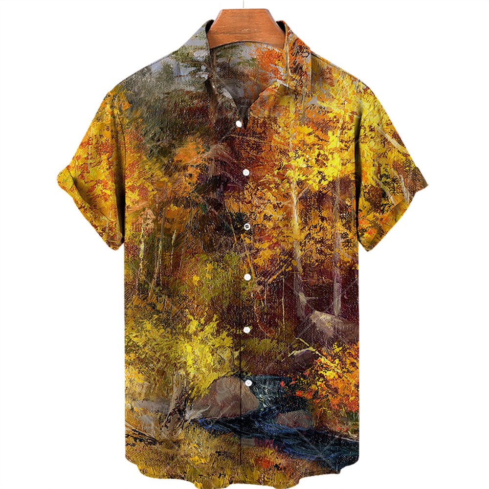 Áo Sơ Mi Dáng Rộng Cổ Tròn In Họa Tiết Hoa Lá 3d Phong Cách Hawaii Thời Trang Mùa Hè Cho Nam