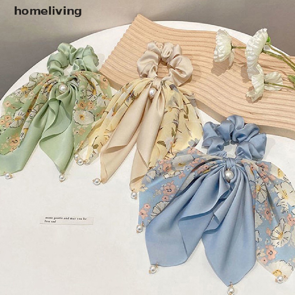 Dây Buộc Tóc Hình Nơ Đính Ngọc Trai Đơn Giản Thời Trang Hàn Quốc