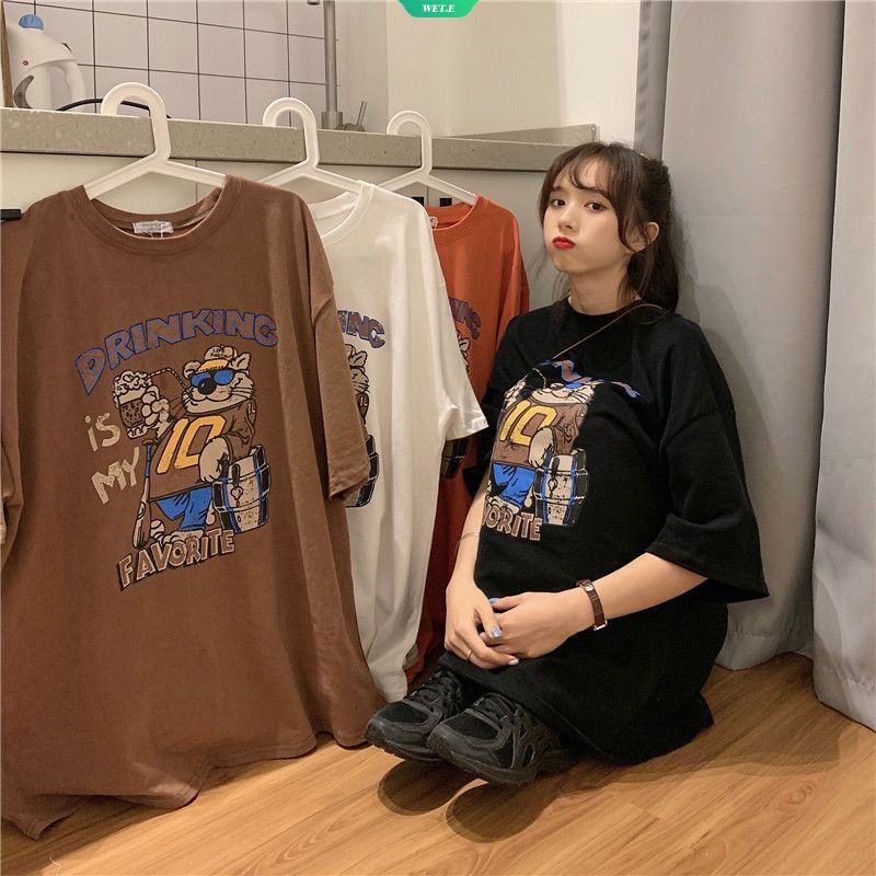 Áo Thun Cotton Ngắn Tay Dáng Rộng In Họa Tiết Đơn Giản Theo Phong Cách Mùa Hè Hàn Quốc 2023 Dành Cho Nữ