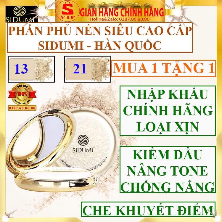 Phấn phủ kiềm dầu dạng nén tốt chính hãng Sidumi hàn quốc phấn phủ nén cho da dầu mụn khô nhạy cảm chống nắng nâng tone