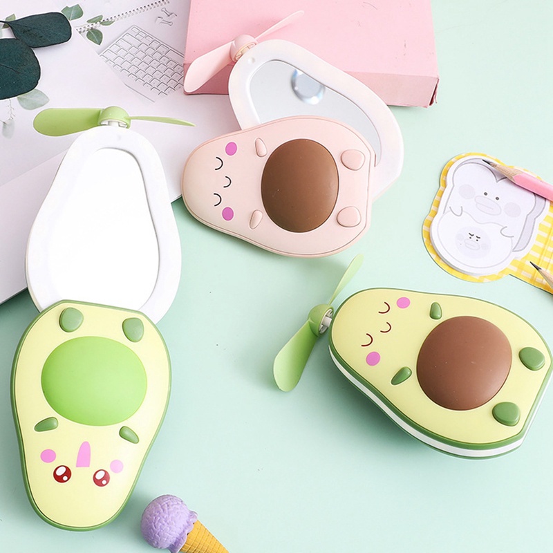 Gương Trang Điểm Cầm Tay Nhỏ Gọn Có Đèn Kèm Quạt Sạc USB Tiện Dụng Cho Nữ Sinh