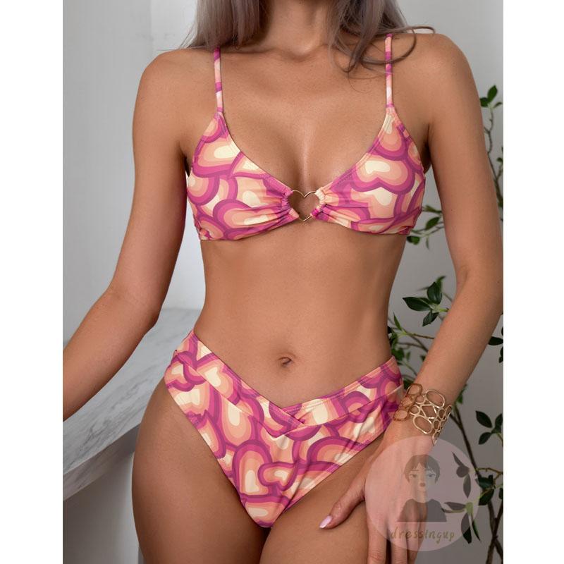 Bộ Đồ Bơi Co Giãn In Họa Tiết Trái Tim Xinh Xắn Dành Cho Nữ