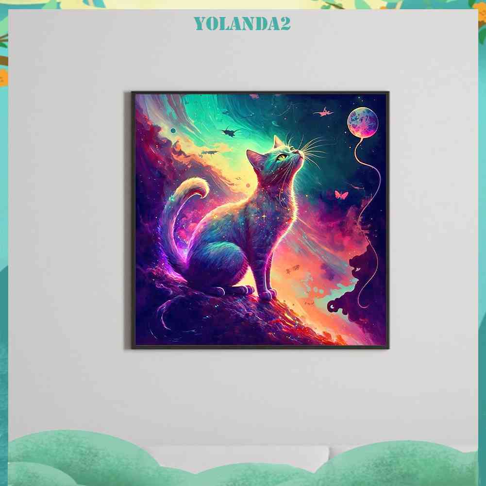 Tranh Đính Đá Kim Cương Toàn Bộ 5D DIY Hình Vẽ Mèo Trang Trí Nhà Cửa