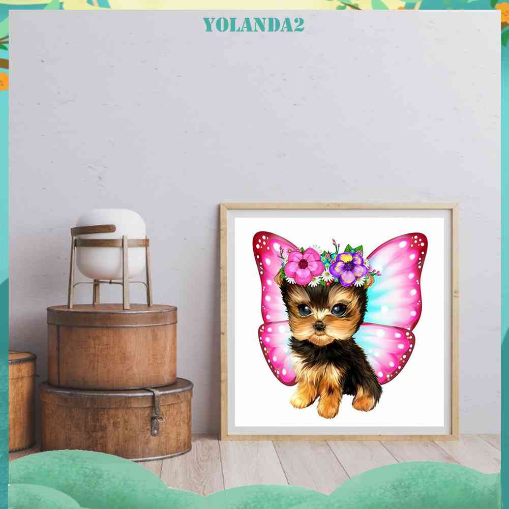 Bộ Tranh Đính Đá Resin Tròn Tự Làm Hình Chú Chó Yorkshire Terrier