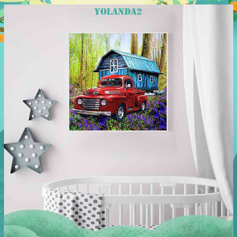 Tranh Đính Đá Kim Cương Toàn Bộ 5D DIY Hình Vẽ Xe Hơi Màu Đỏ