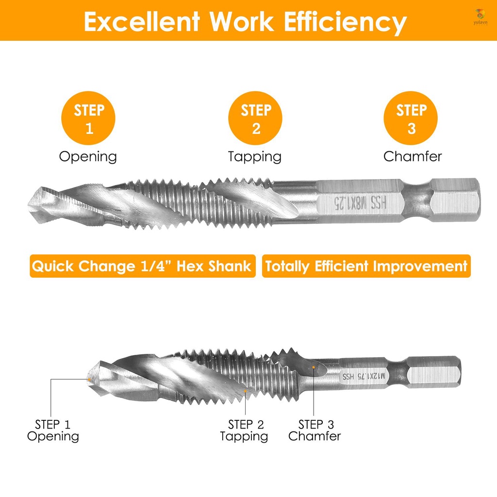 Bộ 7 Mũi Khoan Và Vít HSS M3-M12 Thay Đổi Nhanh 1 / 4in Tiện Lợi