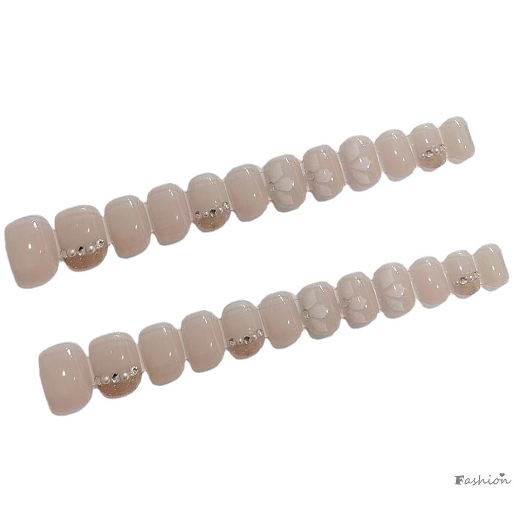 Bộ Móng Tay Giả Hình Vuông Che Phủ Toàn Diện Màu Nude Kèm Kim Cương Giả