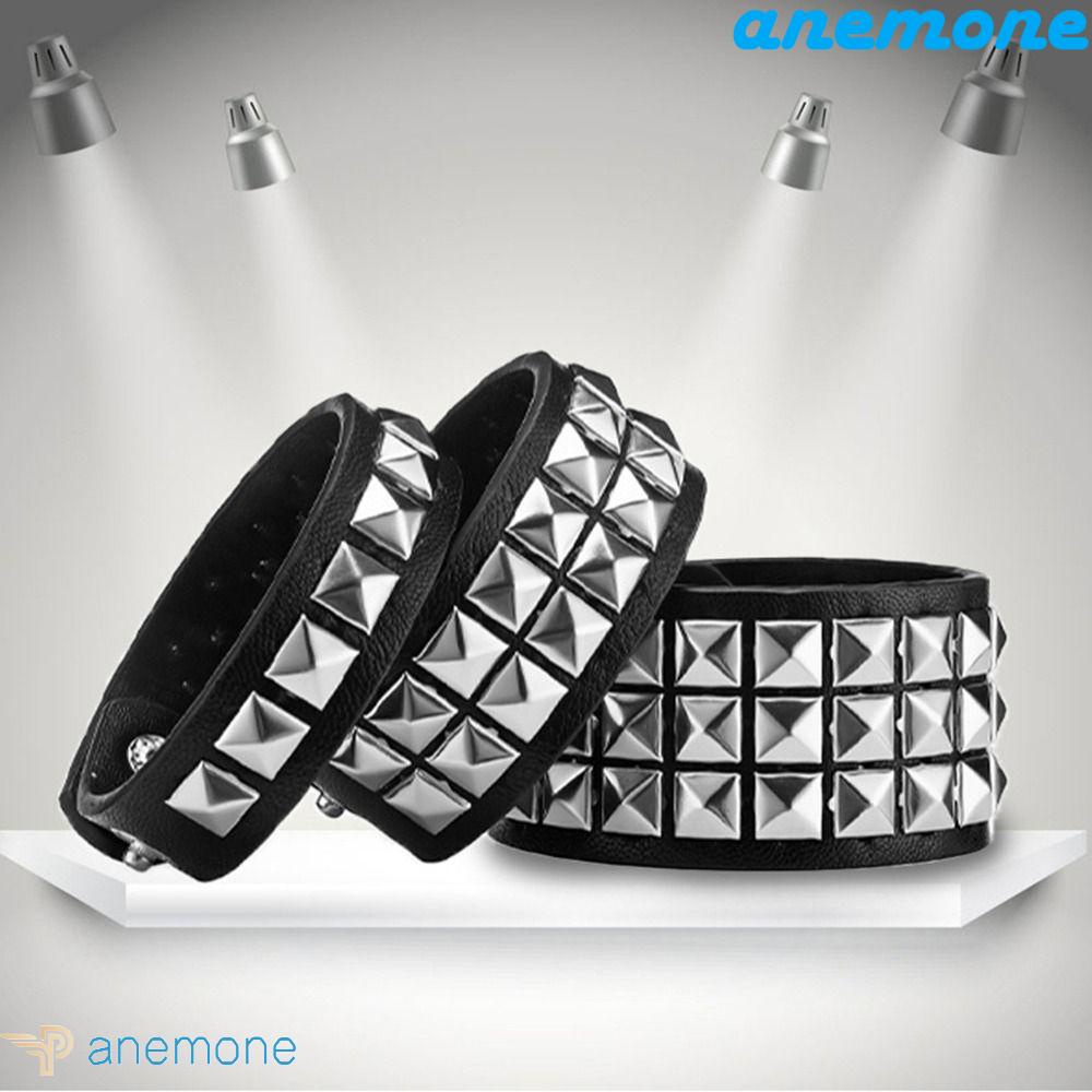 Vòng Tay Da Đính Đinh Tán 1 / 2 / 3 Hàng Có Thể Điều Chỉnh Phong Cách Hiphop Hàn Quốc